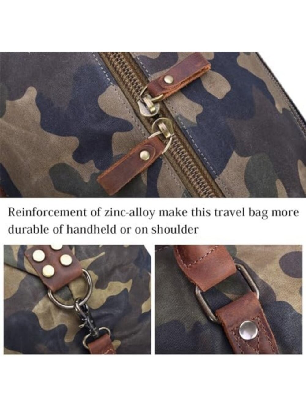 Waterproof Oversized Canvas Duffel Bag - Leather Trim Weekender Travel Tote - Picture 5 of 7